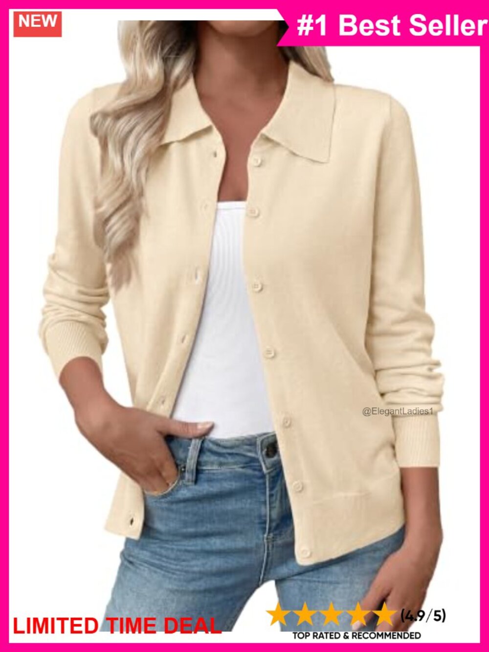 Womens Collared Button Down Open Front Knit Cardigan Sweater for Dresses